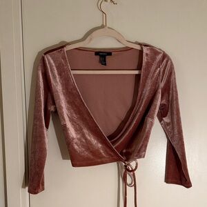 Women's Blush Velvet Wrap Crop Top